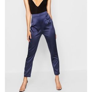 BOOHOO SATIN TAPERED LEG PANTS